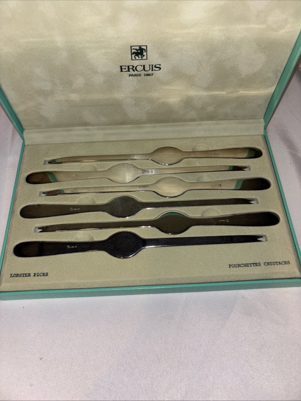 Ercuis Silver-Tone Seafood Picks with Subtle Cream Lining